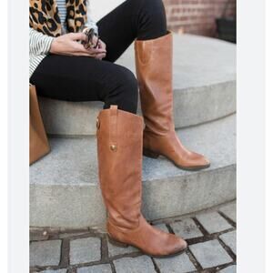 Sam Edelman Penny Back Zip Wide Calf Block Heel Riding Boots Brown Size 7